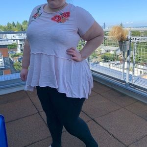 Lane Bryant embroidered floral light pink shirt